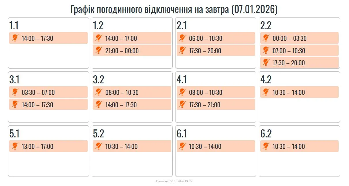 У Коломиї 6 січня світло вимикатимуть за графіками погодинних обмежень У Коломиї 6 січня світло вимикатимуть за графіками погодинних обмежень