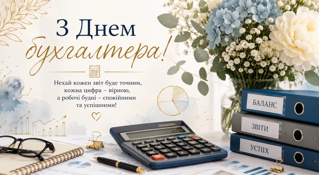 Привітання бухгалтеру з професійним святом 2026: красиві листівки та щирі слова