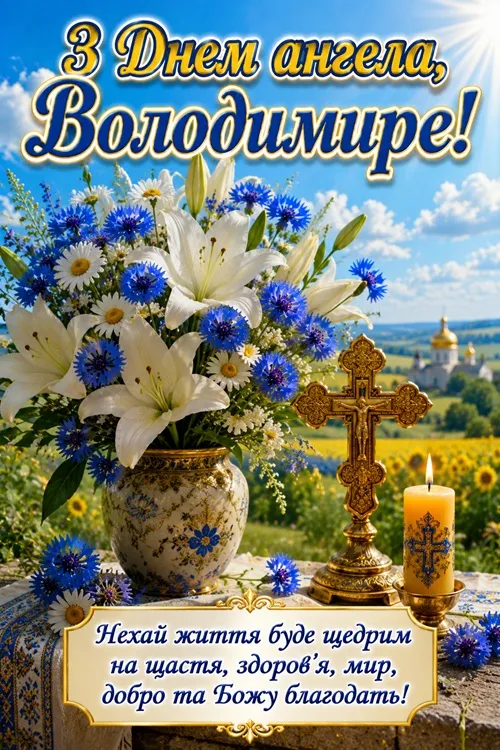 Іменини Володимира 2026: вітання з днем ангела та красиві листівки 15 липня