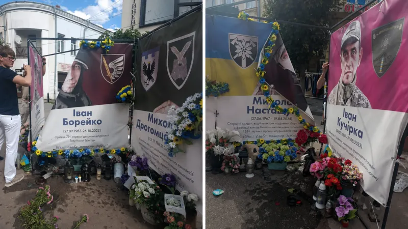 «Влетіла дитина»: у Коломиї пошкодили банер із портретами полеглих воїнів